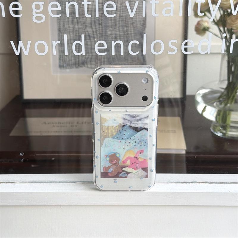 

Sequined Stars Bear & Rabbit iPhone Case for 17/16 Pro Max/15/14, New Style iPhone 16 Pro