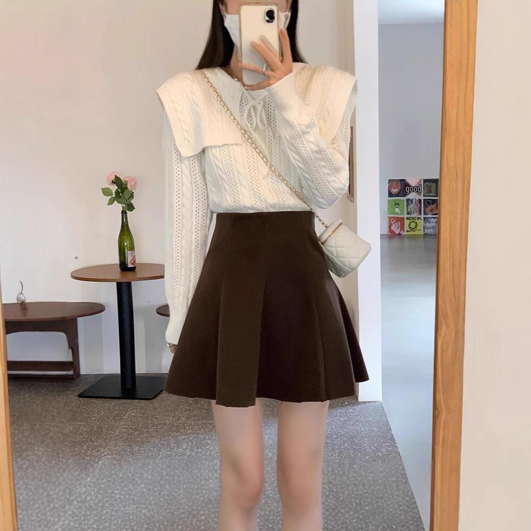 

Plus Size High Waist Wool Pleated A-Line Midi Skirt for Women S [80-94 lbs]