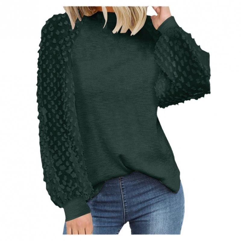New Spring and Autumn Women's Round Neck Long Sleeve Lace Patchwork Loose T-Shirt Top
