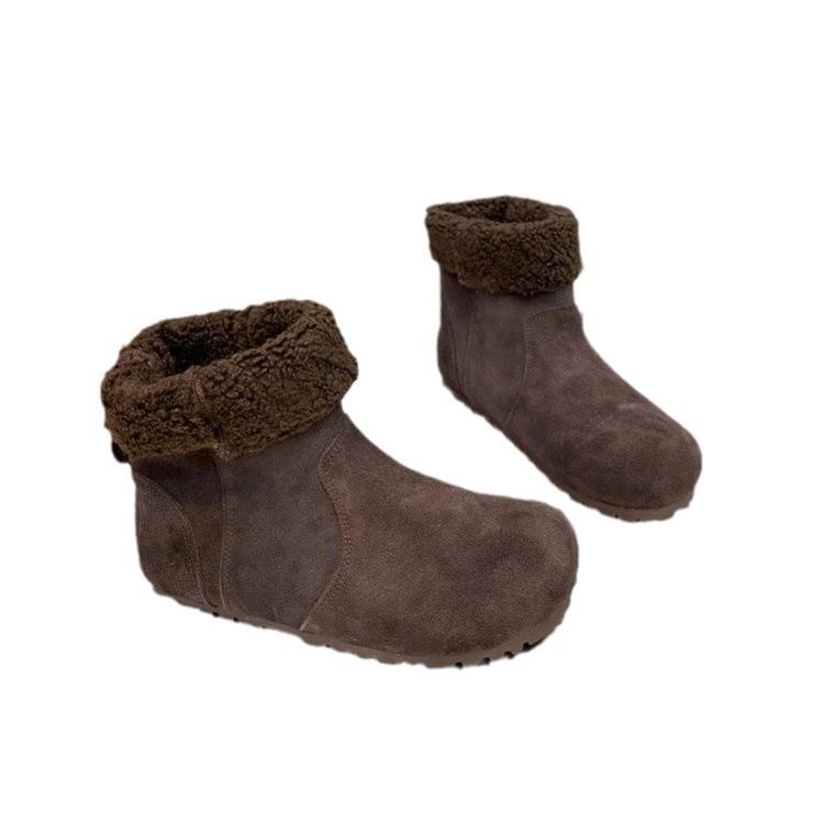 Soft leather version~ cotton shoes women's flat-soled velvet big-headed short boots 2025 winter new matte non-slip warm snow boots