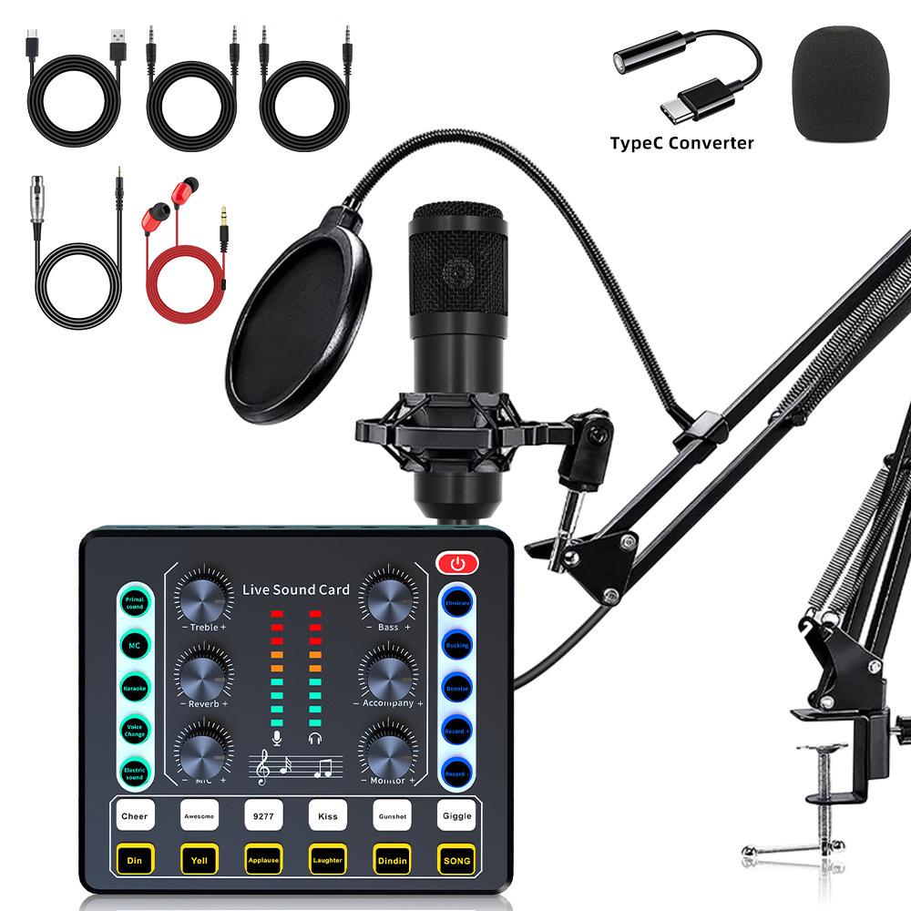 Custom Condenser Microphone & Sound Card Set for Podcasts, Live Broadcasts & Computer Use (v8)