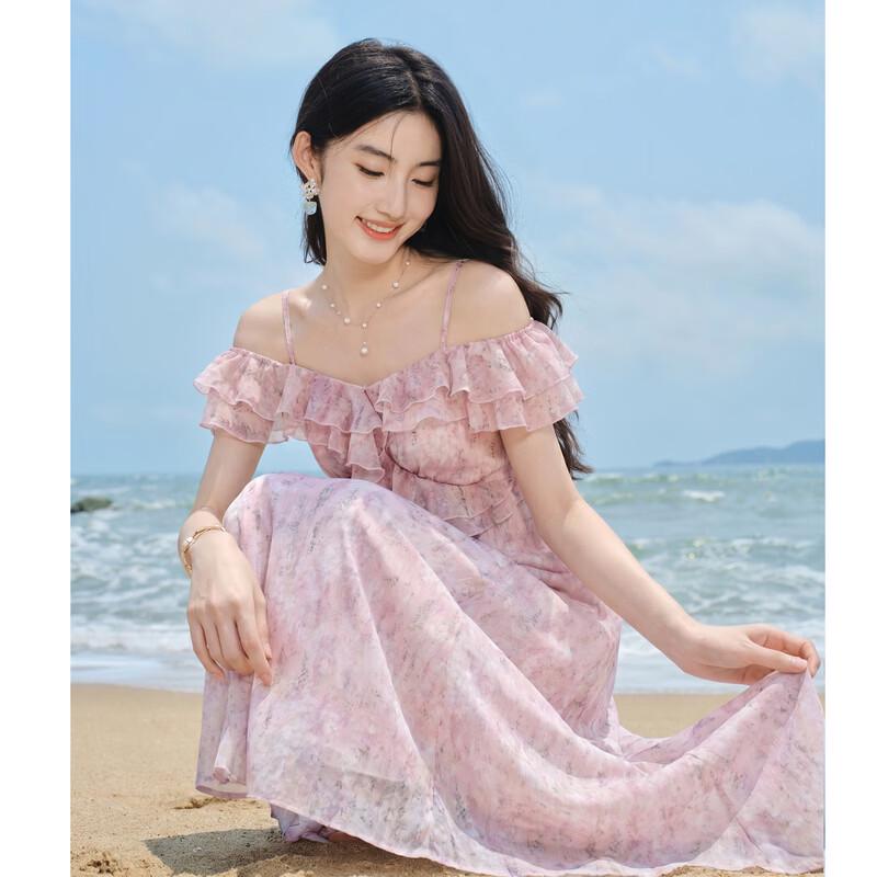 Women s Ruffled Floral High-Waist A-Line Dress L