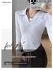 Women's Black Pure Cotton Polo Collar Long-Sleeve Slim-Fit T-Shirt, Curved Hem, Versatile Spring/Autumn Style.