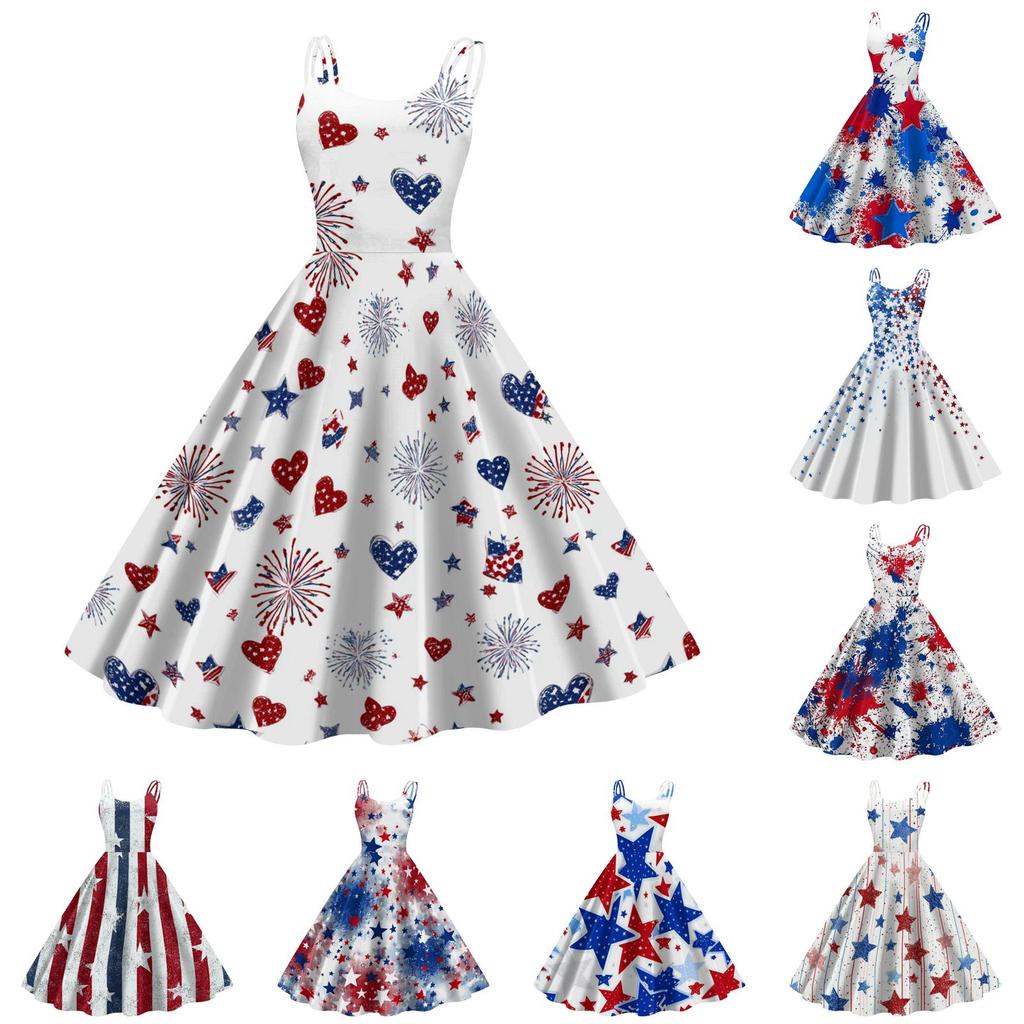 Flag Dress for Women Sleeveless 4Th Of July Dresses for Women A-Line Patriotic Dress Dress for Women Summer