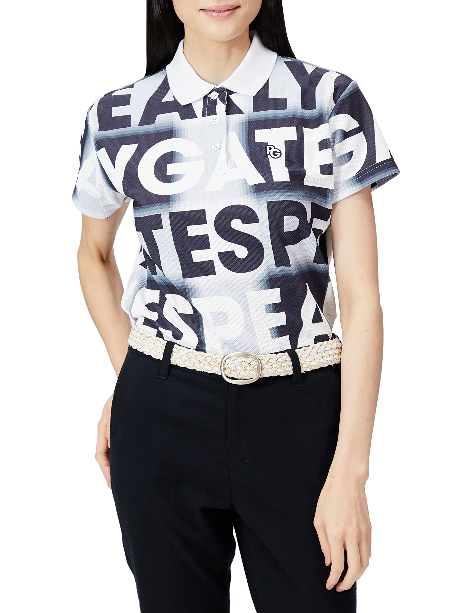 

поло в мягкую клетку с крупным логотипом темно-синий x белый 2 [PEARLY GATES] Женская футболка с коротким рукавом, соты, отделка, / 055-2260808 120_темный [L]