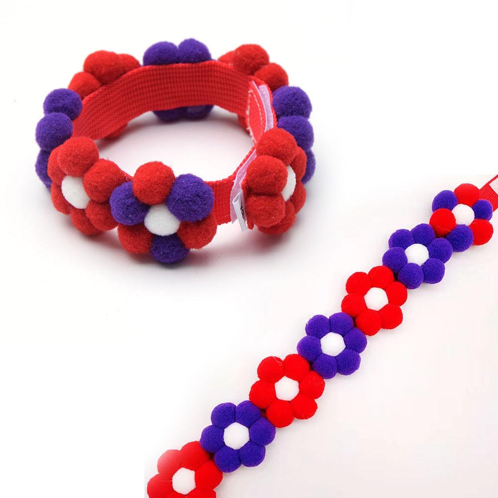 Adjustable Rainbow Flower Pet Collar with Fur Ball - Cute and Soft for Cats and Dogs