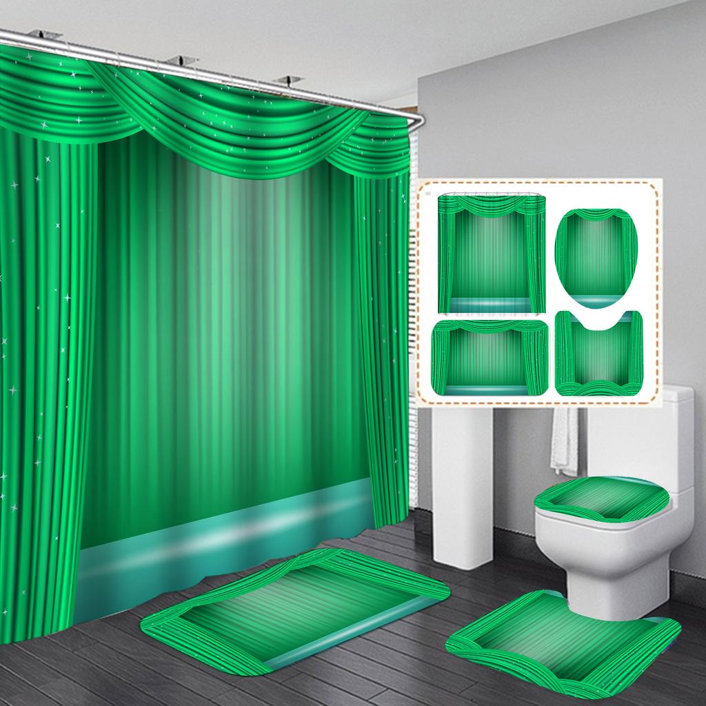 Set di tende da doccia con rose e leone, tappeti antiscivolo, copriwater e tappetino da bagno, tenda da doccia resistente e impermeabile, set da bagno - A