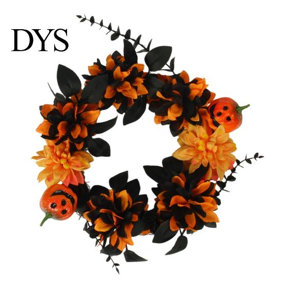 Heim Herbstliche Atmosphäre Dekor Halloween Kranz für Haustür, Künstlicher Herbst Ahornblatt Rose Kürbis Vintage Dunkle Ästhetik Partyzubehör Kranz,