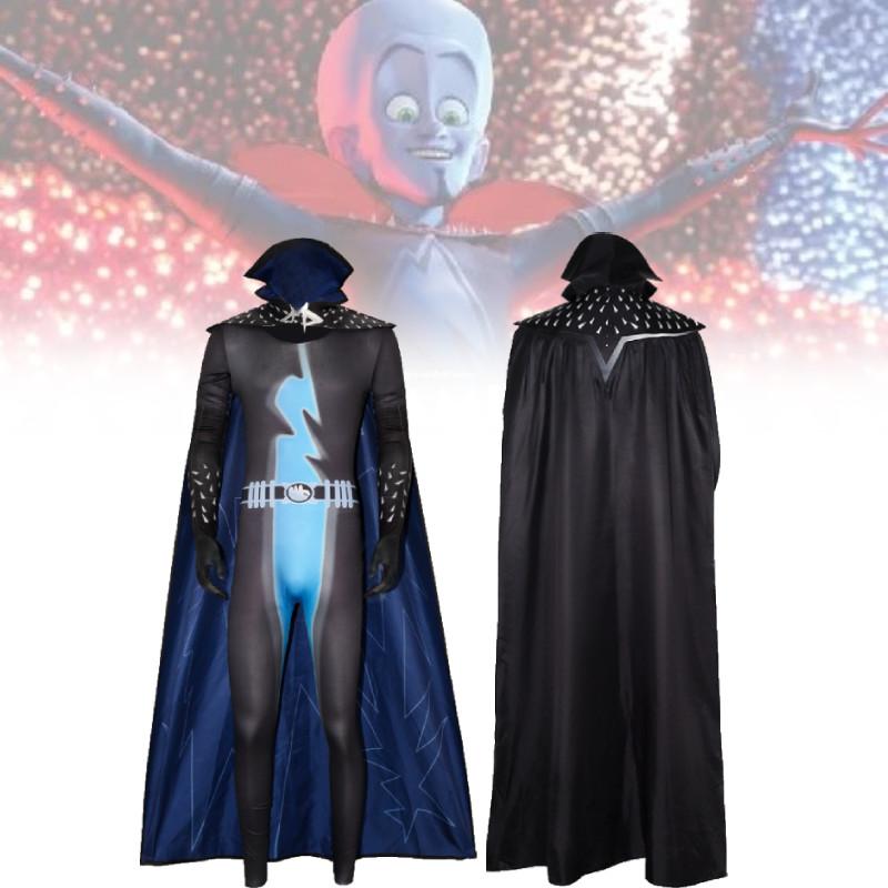 Megamind-Plüschkostüm für Superschurken-Cosplay aus kuscheligem Chenille-Stoff mit niedlichem Design. Erhältlich in verschiedenen Größen von S bis XXL.