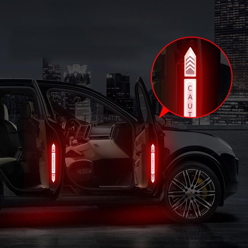 4pcs 28cm Safety Warning Reflective Stickers Car Door Open Night Caution Remind Reflector Rear Bumper Strip Anti-scratch
