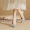 7521-1 [sheepskin] High-heeled Wedding Shoes Women's Thin Heels 2025 New Rear Empty Sandals Pointed Bow Single Shoes