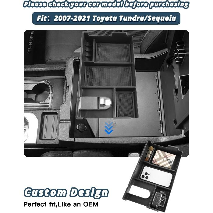 2007-2021 Tundra/Sequoia Center Console Organizer for Toyota Tundra/Sequoia Accessories Armrest Console Glove Tray Compatible with 2007-2021 Toyota
