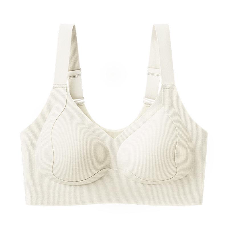 Plus Size Gathering Support Bra for Full Bust - Autumn/Winter Warmth, Anti-Sagging Design with Fixed Cups for a Slimming Effect.