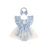 Sweet Baby Girl Fruit Flower Mesh Patchwork Dress with Lace Trim, Bowknot, Harem Skirt, and Hair Tie.