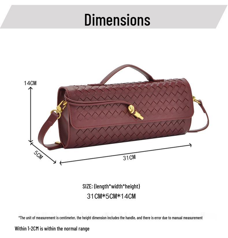 Handmade Woven Leather Baguette: Soft, Solid Color Crossbody Handbag for Women