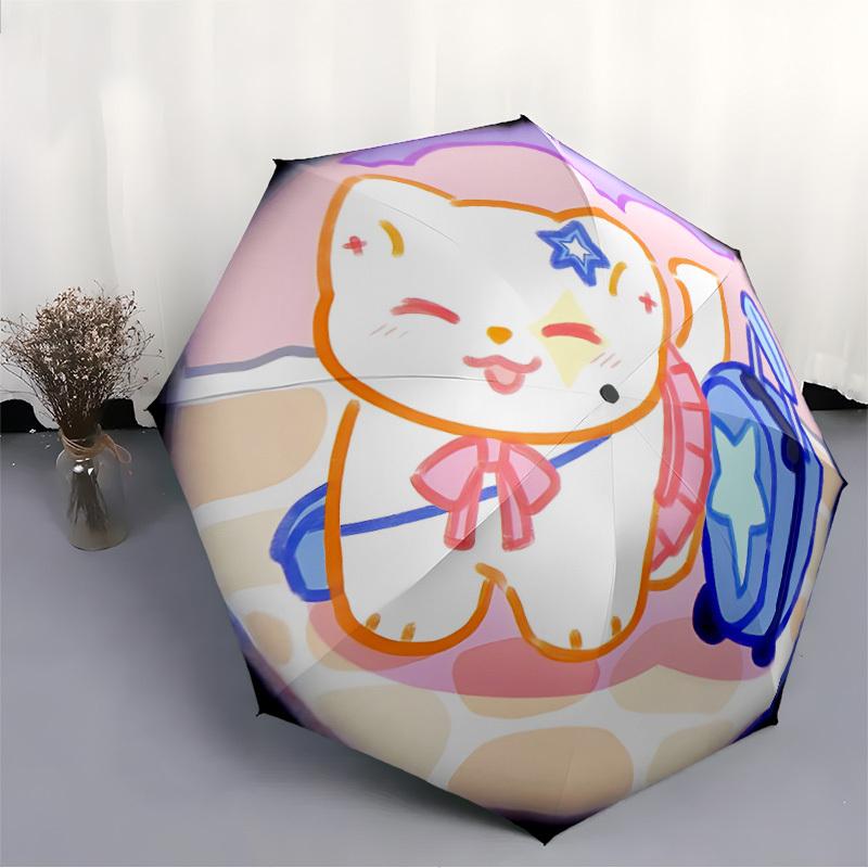 1 Stück Kitty Stern Automatisches Öffnen/Schließen Faltbarer Kompakter Regenschirm, 8-Speichen Stabiles Dach, Leicht Tragbar, Tägliche Nutzung, Geschenk, Outdoor-Regenschirm, Reise