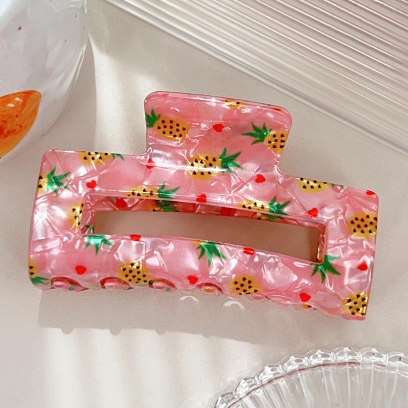 

Colorful Hair Claw Clips with Lemon Print for Women; Cute Square Hairpin for Summer and Valentine s Day Fashion