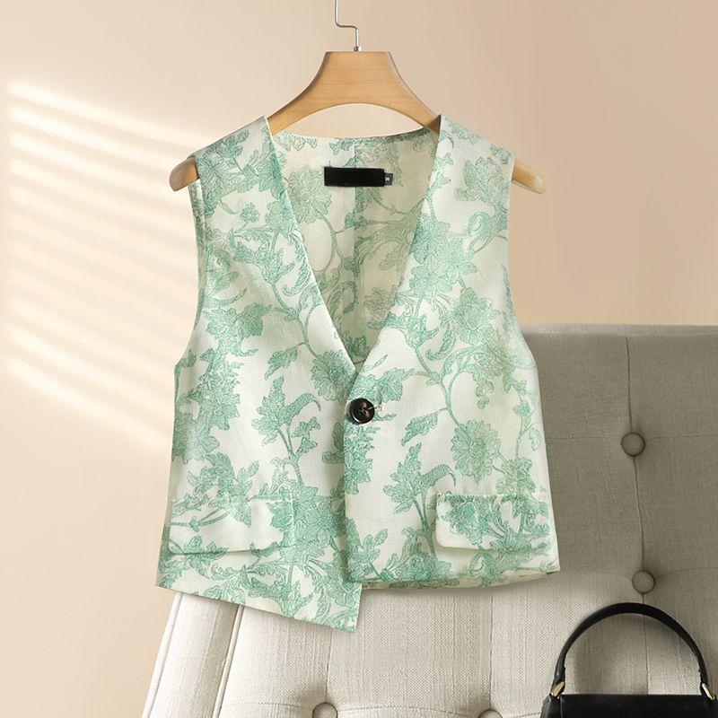 

Винтажный короткий сетчатый жилет с принтом для женщин, дышащее и удобное пальто L зелёный