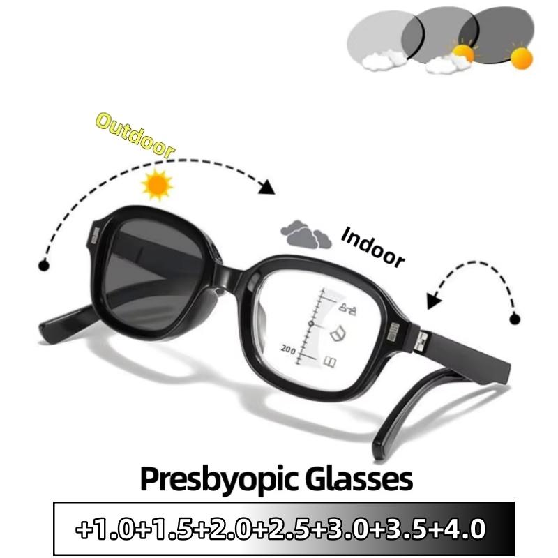 High Quality Lady Full Frame Presbyopia Glasses Outdoor Photochromic Progressive Multifocal Eyeglasses Men Blue Light Blocking Eyewear To+4.0
