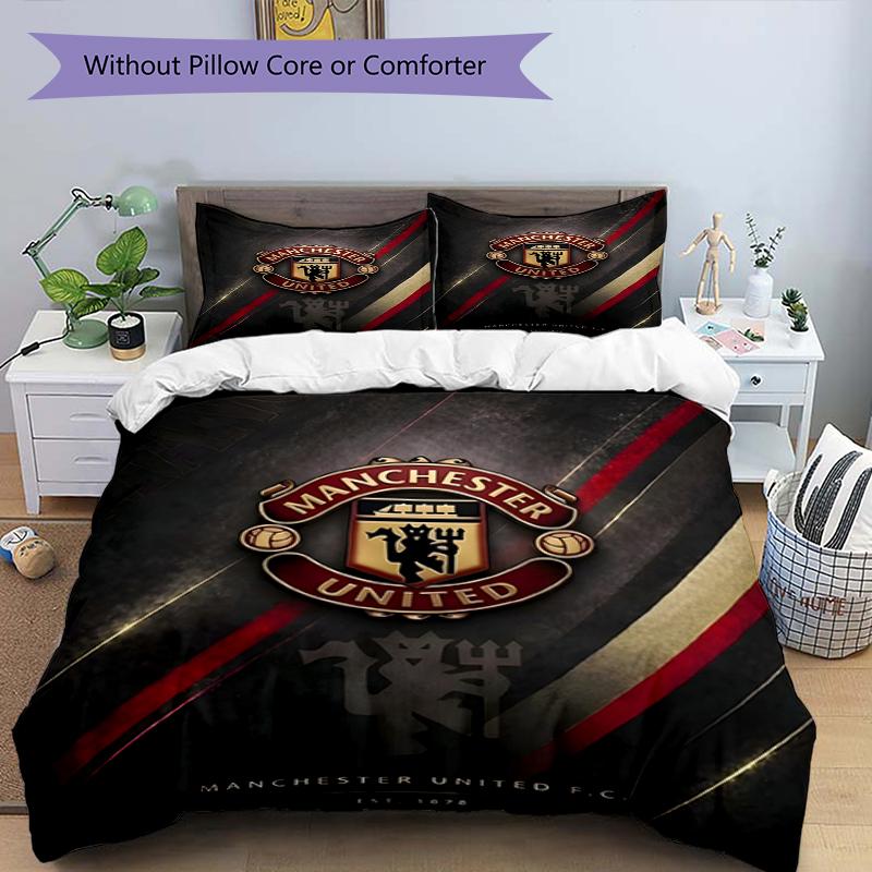 3pcs Duvet Cover Set (1*Duvet Cover + 2*Pillowcase, Without Core),Manchester United F.C Print Bedding Set, Bedroom Decor, All‑Season, Birthday Gift