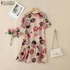 ZANZEA Women Casual Round Neck Short Sleeve Loose Summer Print Dress