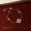 Elegant Vintage Style Floral Gemstone Clover Jewelry Set Women - Necklace Bracelet Earrings