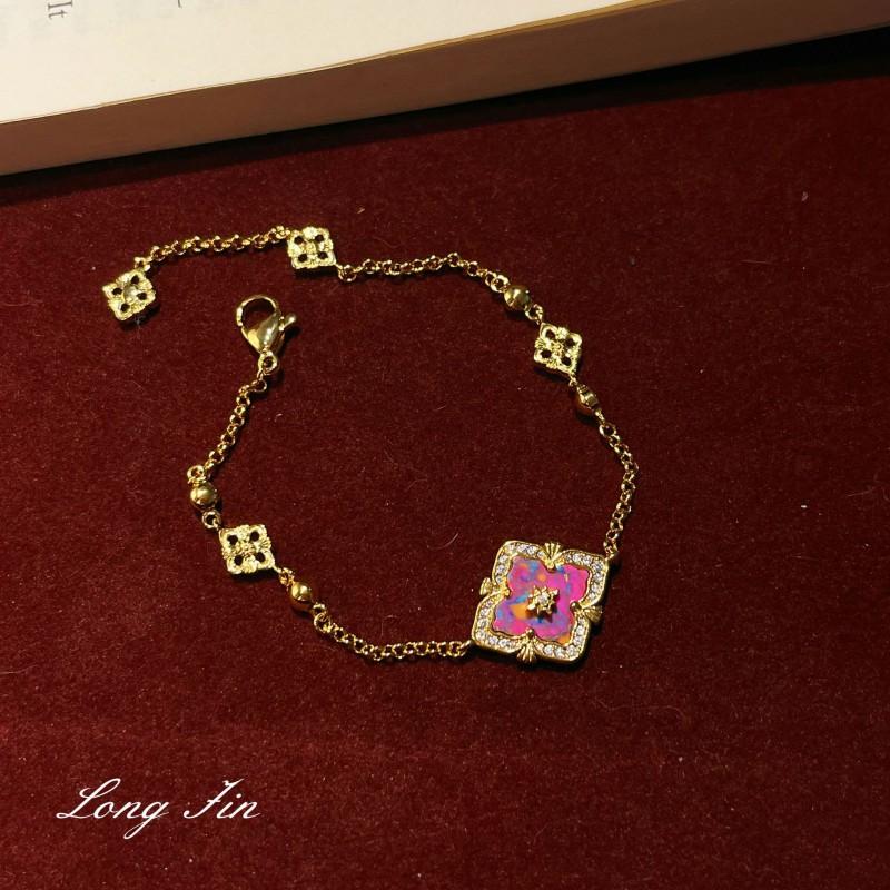 Elegant Vintage Style Floral Gemstone Clover Jewelry Set Women - Necklace Bracelet Earrings