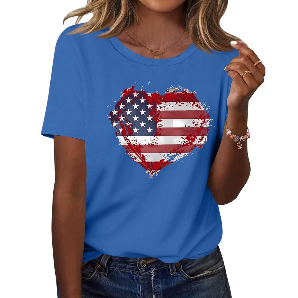 Women's Fashion Casual Printed Short Sleeve Round Neck Pullover Tops