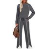 Women's Fashion Solid Color Long Sleeve Top Elastic Waist Straight Pants Casual Set