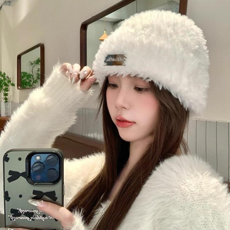 Plush Hat Women's Autumn and Winter New Thickened Warm Wool Hat Big Head Circumference Shows Small Face Versatile Knitted Hat