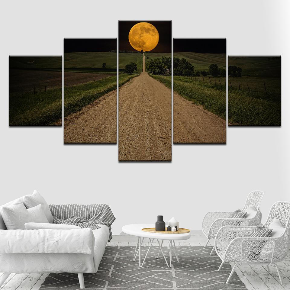 

A large sunset Field trail 5 Piece Wall Art Canvas Print modern Poster Modular art painting for Living Room Home Decor 20x35 20x45 20x55cm
