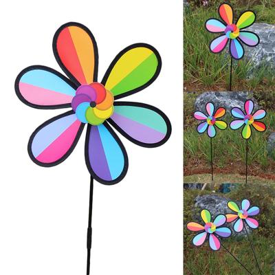 Moulin à vent décoratif en plastique arc-en-ciel, sculpture éolienne d'extérieur pivotante à 360°, attrape-vent coloré de 28 cm