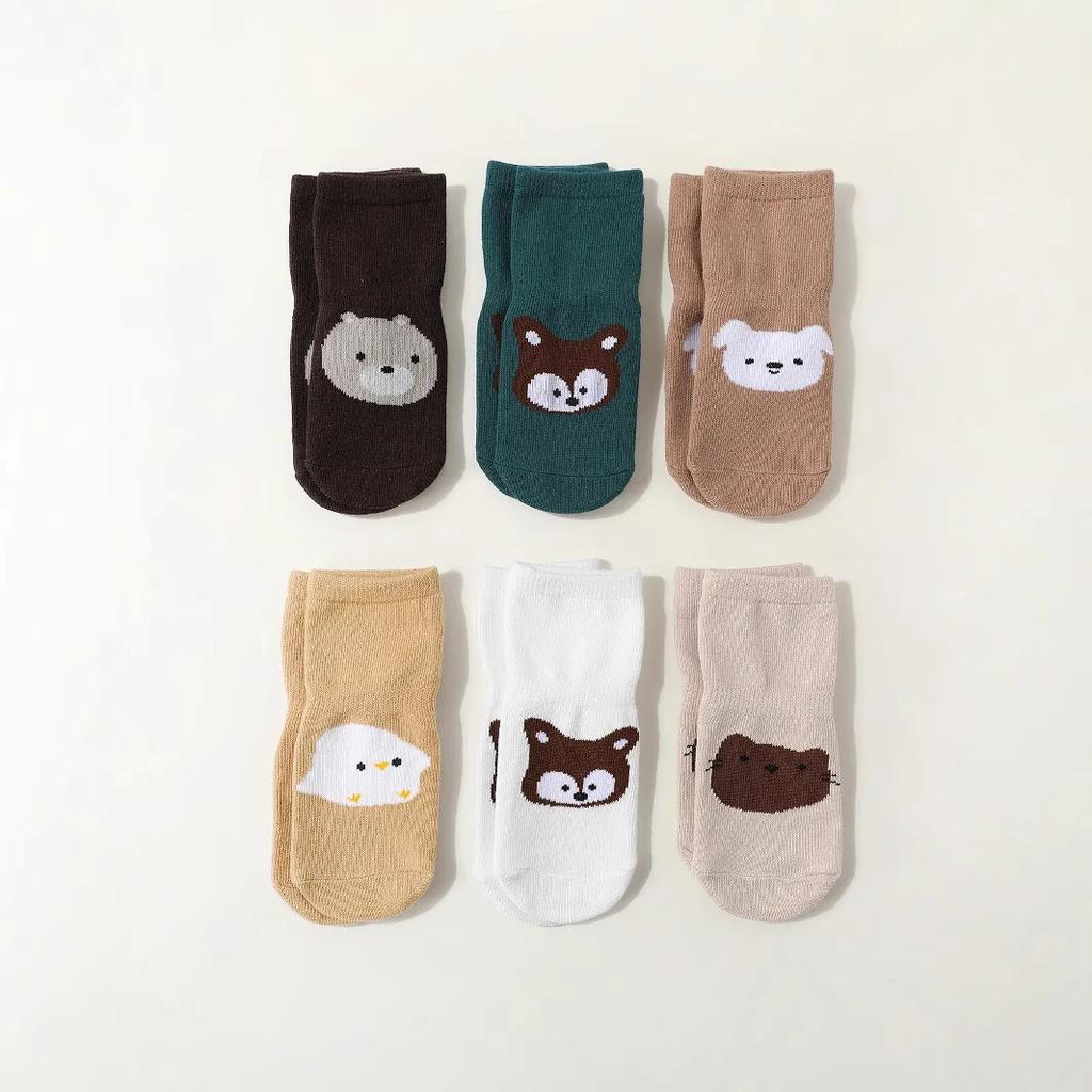 6/1 Pairs of Floor Socks Newborn Dispensing Non-Slip Indoor Soft Bottom All Year Round Cartoon Loose Mouth Boys and Girls Socks