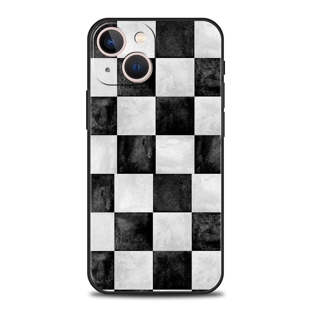 Checkerboard Checked Chess Board Luxury Phone Case For iPhone 17 Air 16 Plus 13 15 14 12 11 Pro MAX 7 8 SE Soft TPU Black Cover