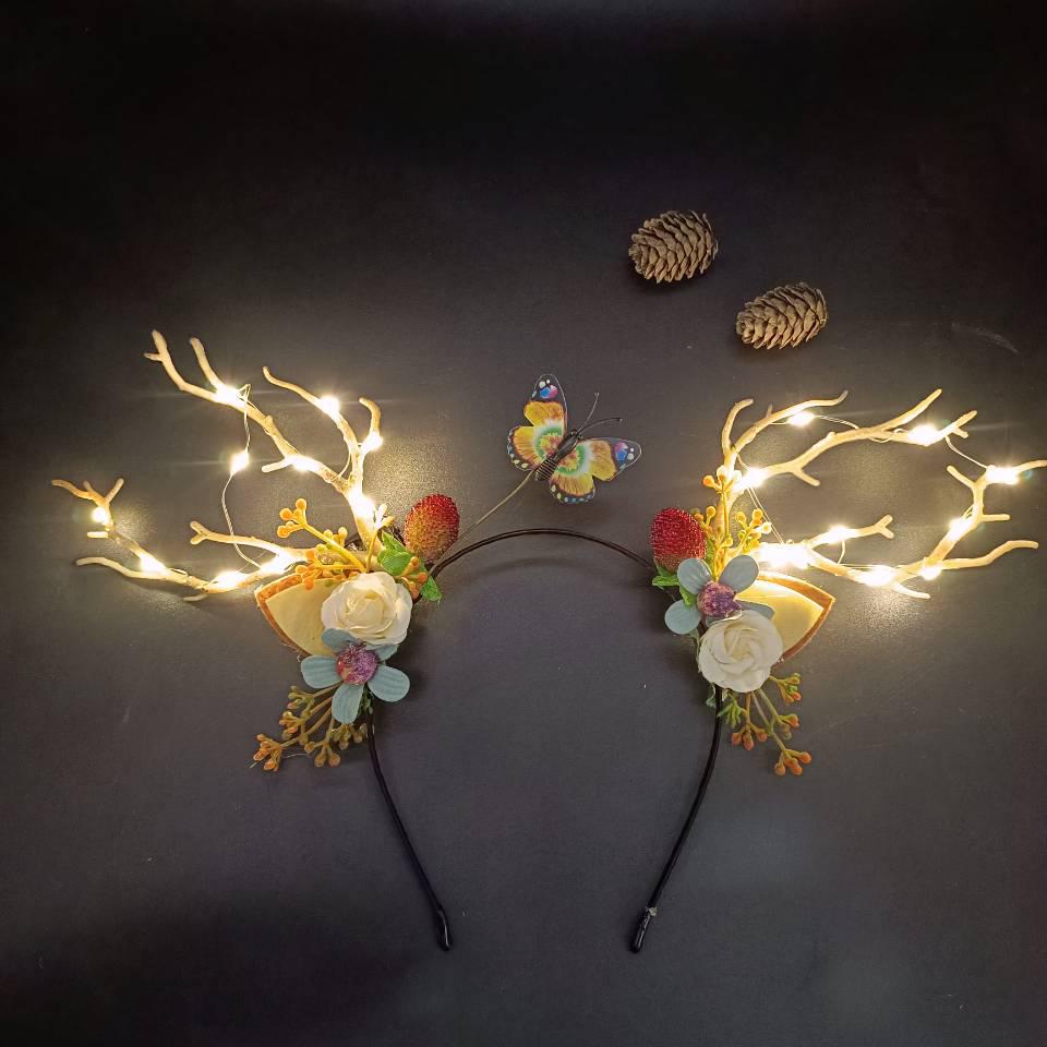 Glowing Reindeer Berry Antler Headband for Christmas & Halloween Parties