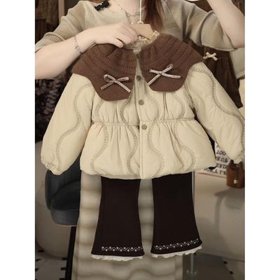 Mädchen Wintermode-Set 2025: Baumwollmantel und -hose mit Fleecefutter für kleines bis mittleres Kind