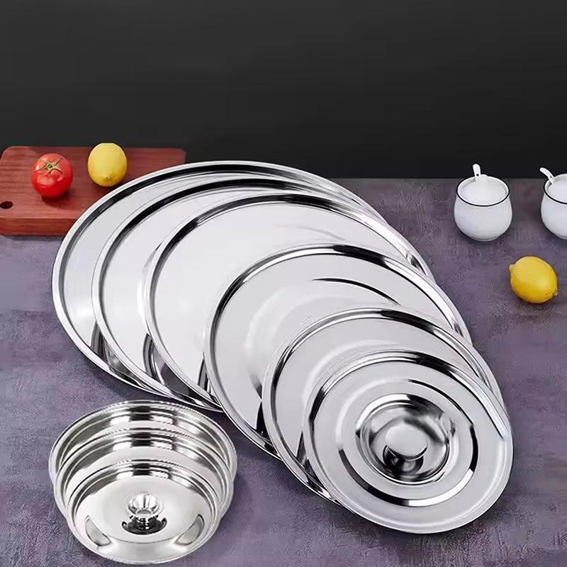 1Pc 28/30/32Cm Silver Round Pot Lid Kitchen Thicken Stainless Steel Saucepan Cover Replacement Universal Kitchen Food Lid
