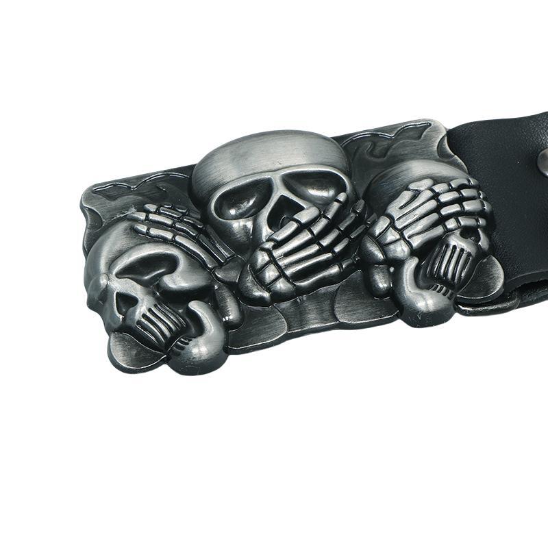 Punk Belt Unisex Fashion Personality Trend All-match Jeans Accessories Black Skull Metal Buckle Pu Girdle Retro Waistband