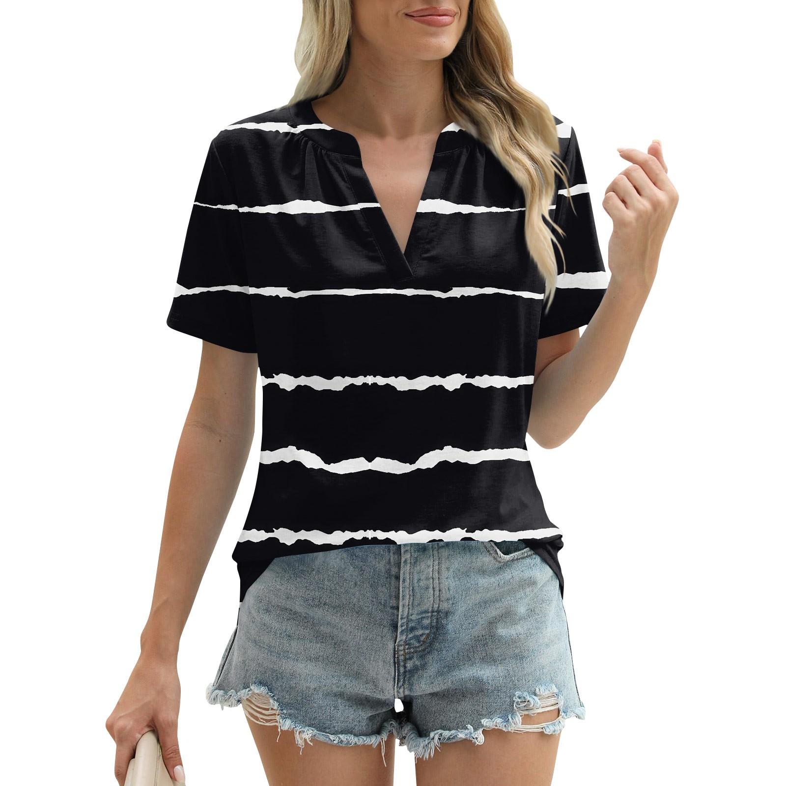 Женские летние топы с короткими рукавами и V-образным вырезом — фото 3