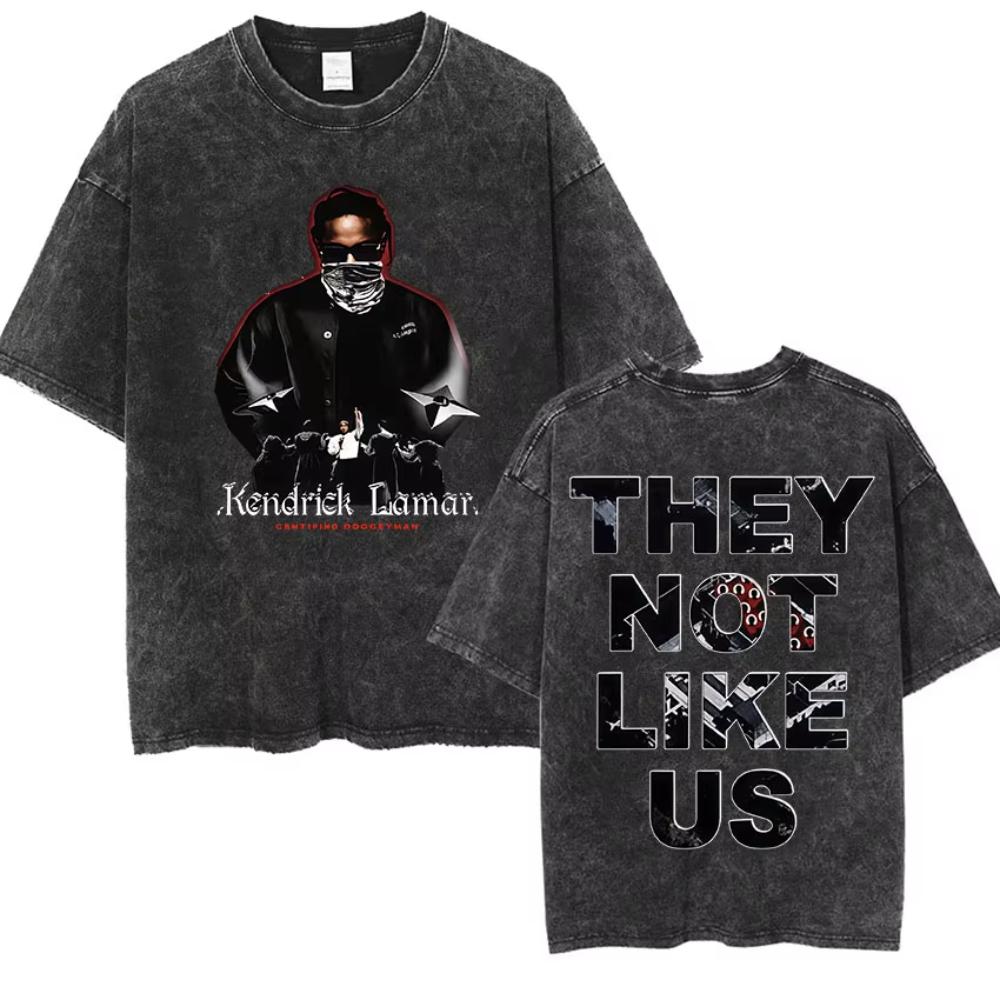 Kendrick Lamar They Not Like Us Tour Merch TShirt Mens Vintage Washed Short Sleeve T Shirts Hip Hop Gothic Cotton T Shirt