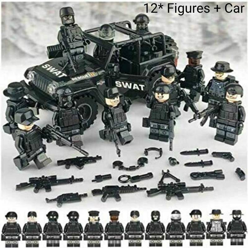 

Спецназ Машина и 12 шт. Полиция Военные Минифигурки Набор Армейский Солдат Конструктор