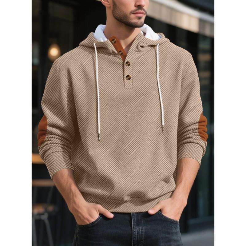 European American Autumn Winter New Style Men Solid Color Minimalist Jacquard Hooded Sweatshirt Loose Casual Outerwear