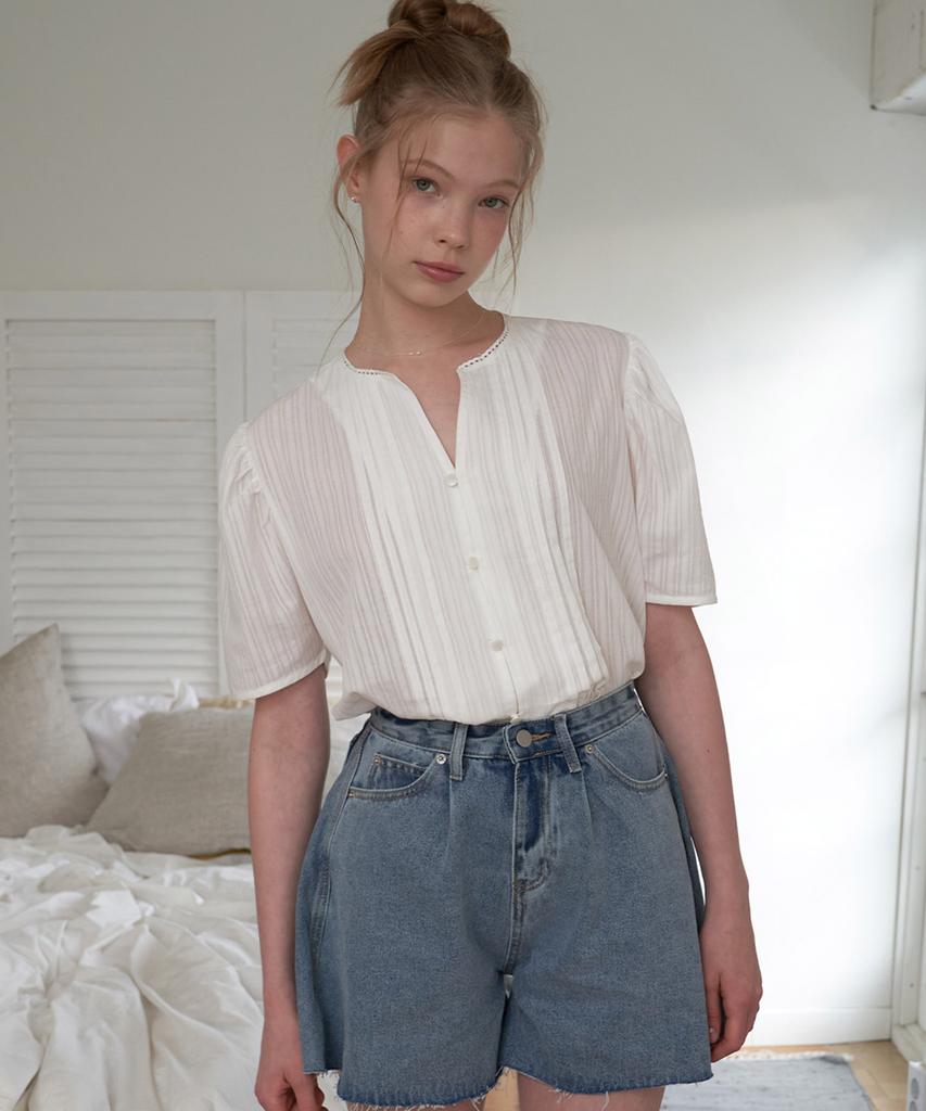 Peullobeu Drape Denim Half Pants_Bl
