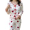 Damen Langarm-Pyjama-Set Mit Herzmuster Weiche Gerippte Nachtwäsche Hausanzug Herbst Winter