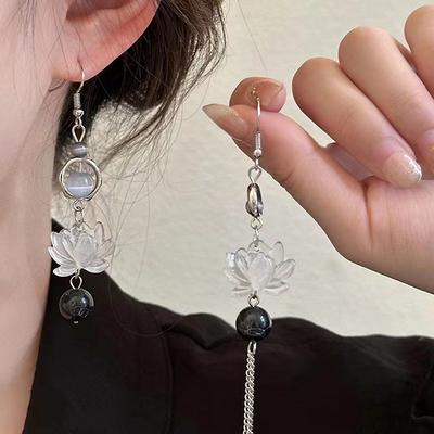 1 Pair Unique Exquisite Lotus Earrings Elegant Flower Asymmetric Drop Stud Earrings For Women Vintage Jewelry Accessories