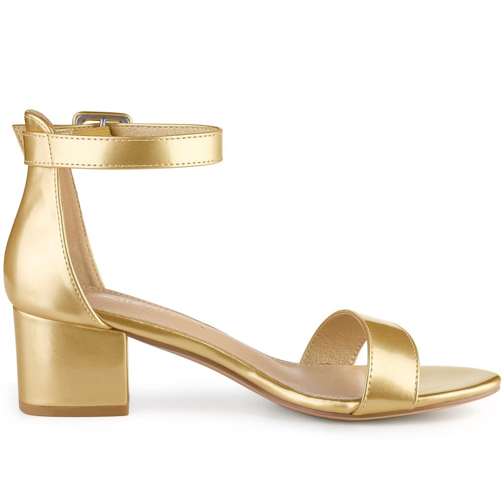 Allegra K Women's Ankle Strap Sandals with Block Low Heels, Gold, Size 26.0 cm