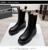 Flat-bottomed High-heeled Martin Boots with Round Head, New Thick-heeled Medium-tube Martin Boots, Elastic Foot Boots.