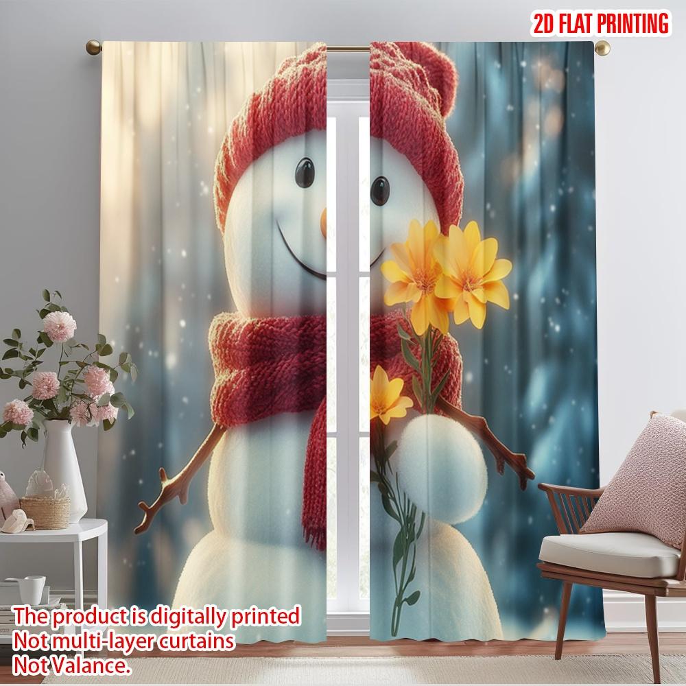 

2pcs,2D plane printing Popular Curtains Cute Snowman Winter Flowers (2) Durable 100% Polyester Fabric (without rod) Decorations 52.50×116.00 CM 2pcs