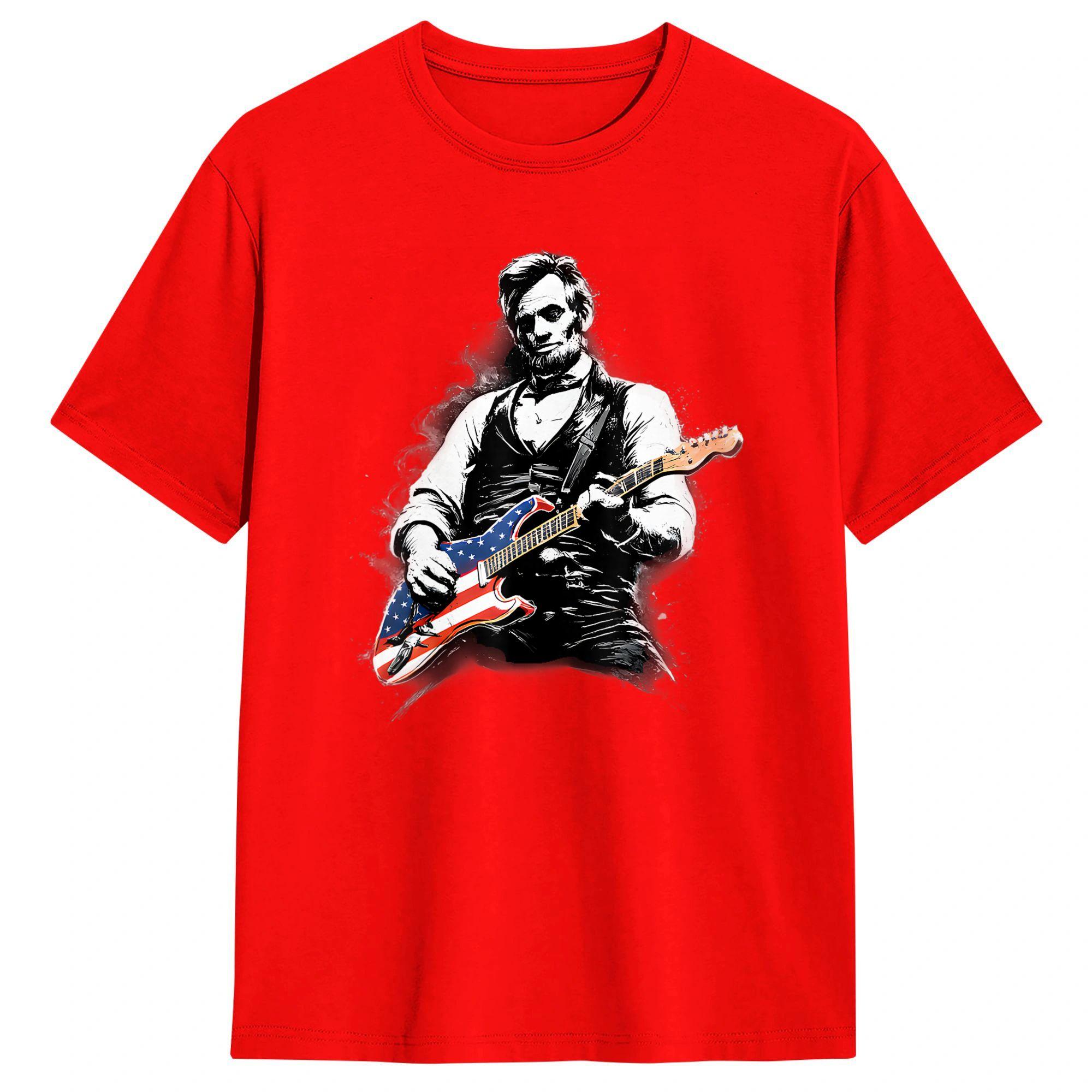 Unisex Abraham Lincoln Abe Lincoln Playing Guitar TShirts Cotton Tops Summer Classic ShortSleeved TShirt Crew Neck Tshirt S