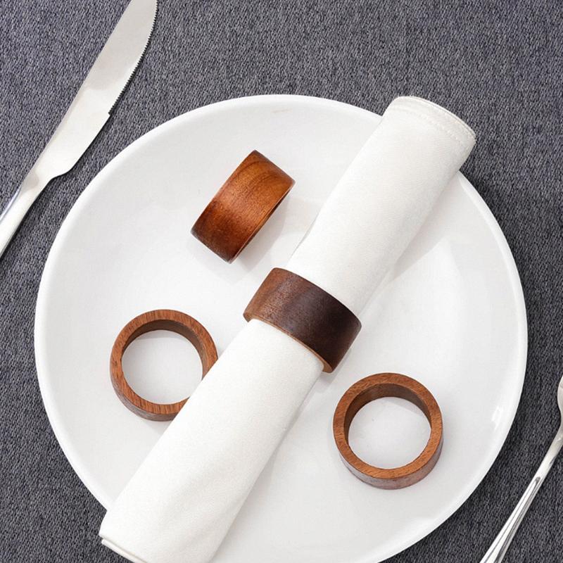 Handmade Brown Hardwood Wood Napkin Rings with Wood Slices Boho Rustic Farmhouse Wedding Party Home Decor Napkin Holders
